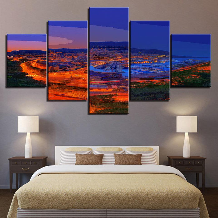 The Blue And Orange Evening Collection 5 Piece HD Multi Panel Canvas Wall Art Frame - Original Frame