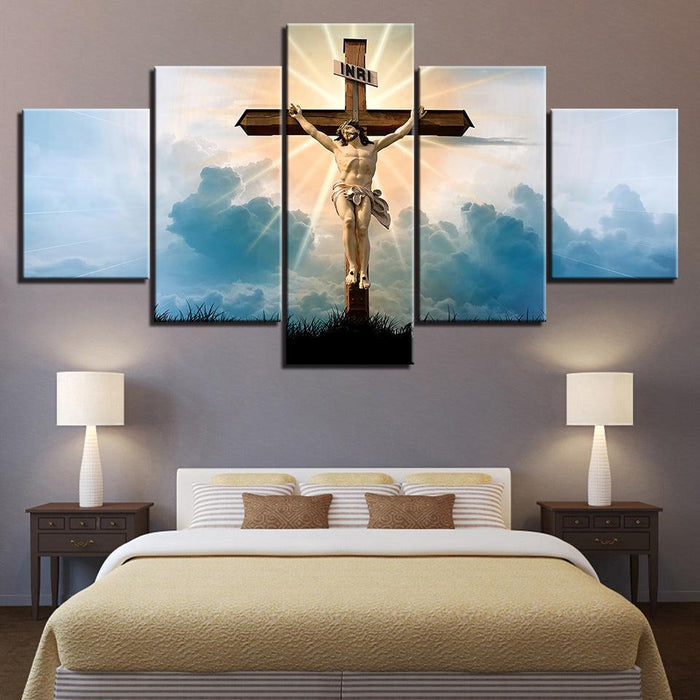 Jesus On The Cross 5 Piece HD Multi Panel Canvas Wall Art Frame - Original Frame