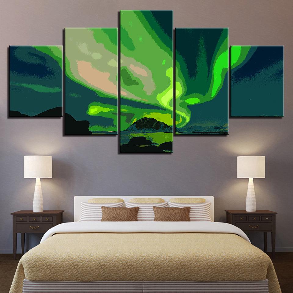The Abstract Aurora Borealis Collection 5 Piece HD Multi Panel Canvas Wall Art Frame - Original Frame