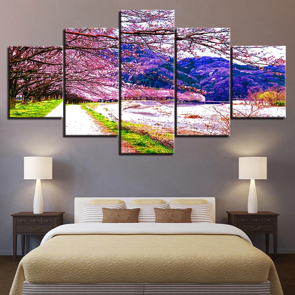 The Cherry Blossom 5 Piece HD Multi Panel Canvas Wall Art Frame - Original Frame