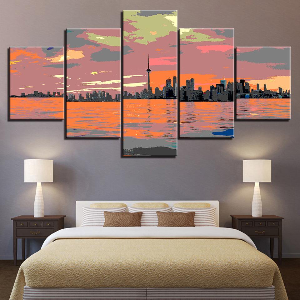 Views From The River Collection 5 Piece HD Multi Panel Canvas Wall Art Frame - Original Frame