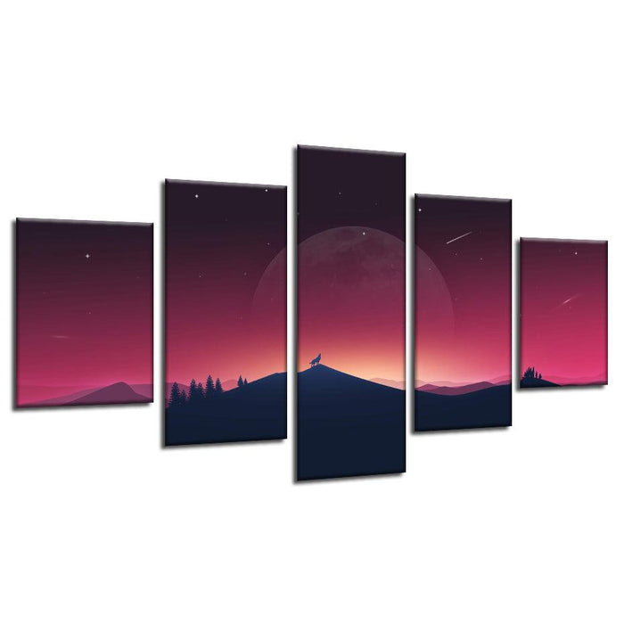 Howling Wolf 5 Piece HD Multi Panel Canvas Wall Art Frame - Original Frame