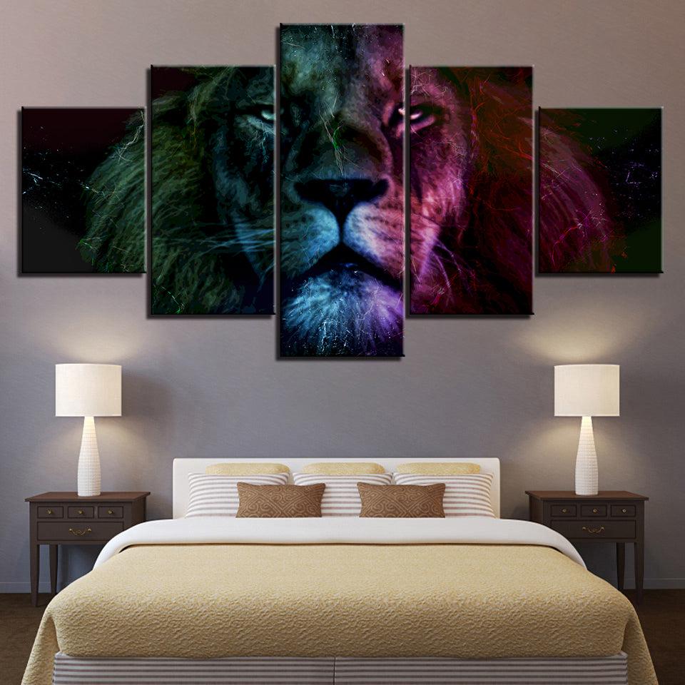 The Colorful Lion Collection 5 Piece HD Multi Panel Canvas Wall Art Frame - Original Frame
