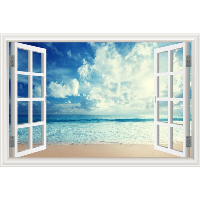 Blue Sky And Beach 3D Window Canvas Wall Art - Original Frame