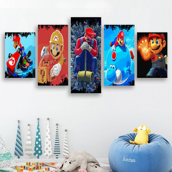 Super Mario 5 Piece HD Multi Panel Canvas Wall Art Frame - Original Frame