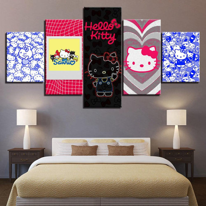 Hello Kitty 5 Piece HD Multi Panel Canvas Wall Art Frame - Original Frame