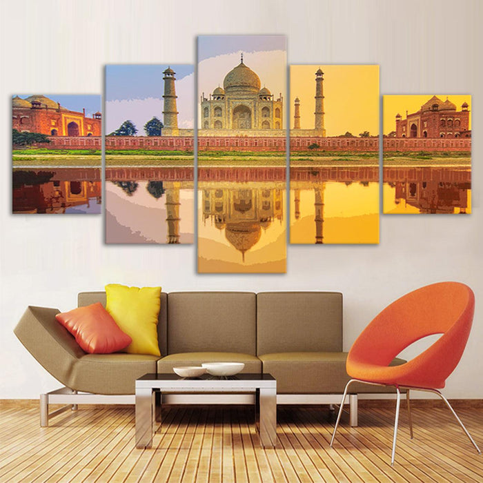 Taj Mahal 5 Piece HD Multi Panel Canvas Wall Art Frame - Original Frame