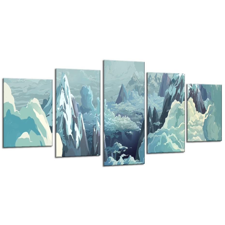 Icy Mountains 5 Piece HD Multi Panel Canvas Wall Art Frame - Original Frame