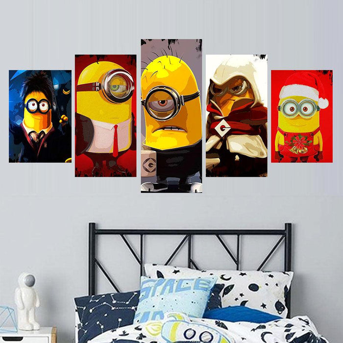 Adorable Yellow Minions 5 Piece HD Multi Panel Canvas Wall Art Frame - Original Frame