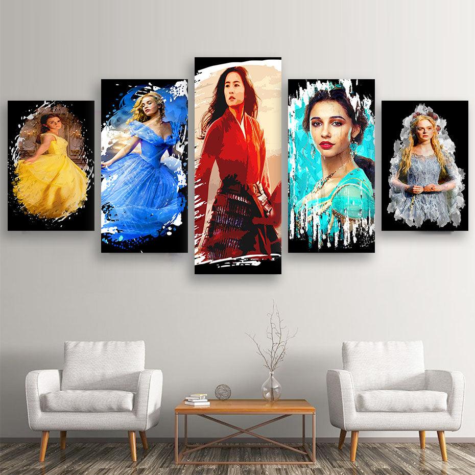 Disney Princesses 5 Piece HD Multi Panel Canvas Wall Art Frame - Original Frame