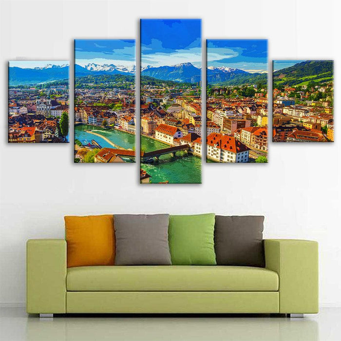 Luzern Switzerland 5 Piece HD Multi Panel Canvas Wall Art Frame - Original Frame