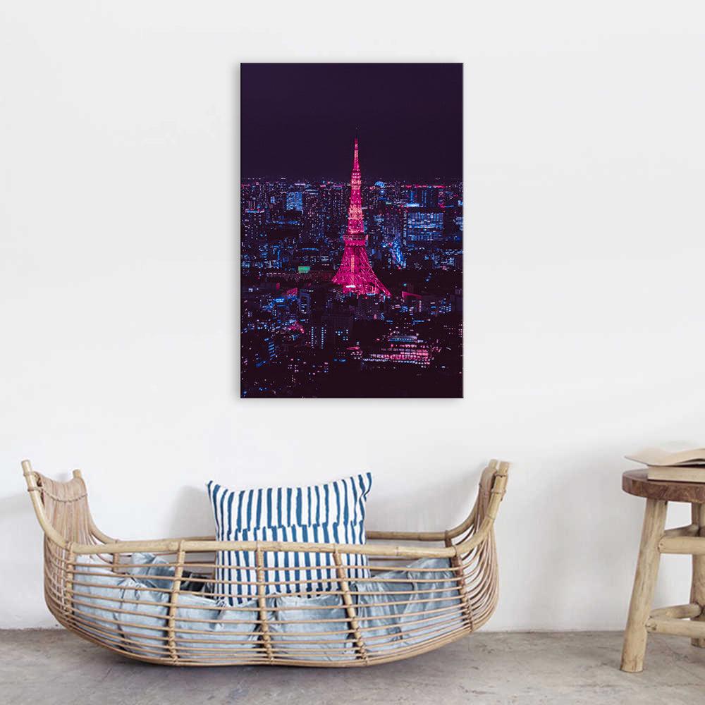 Purple Paris Landscape 1 Piece HD Multi Panel Canvas Wall Art - Original Frame