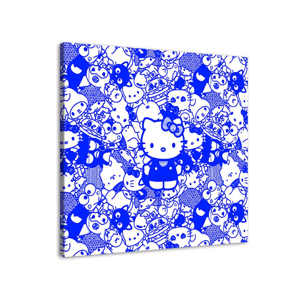 Blue Hello Kitty Collage 1 Piece HD Multi Panel Canvas Wall Art Frame - Original Frame