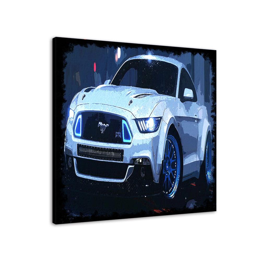White Sports Car Cartoon 1 Piece HD Multi Panel Canvas Wall Art Frame - Original Frame