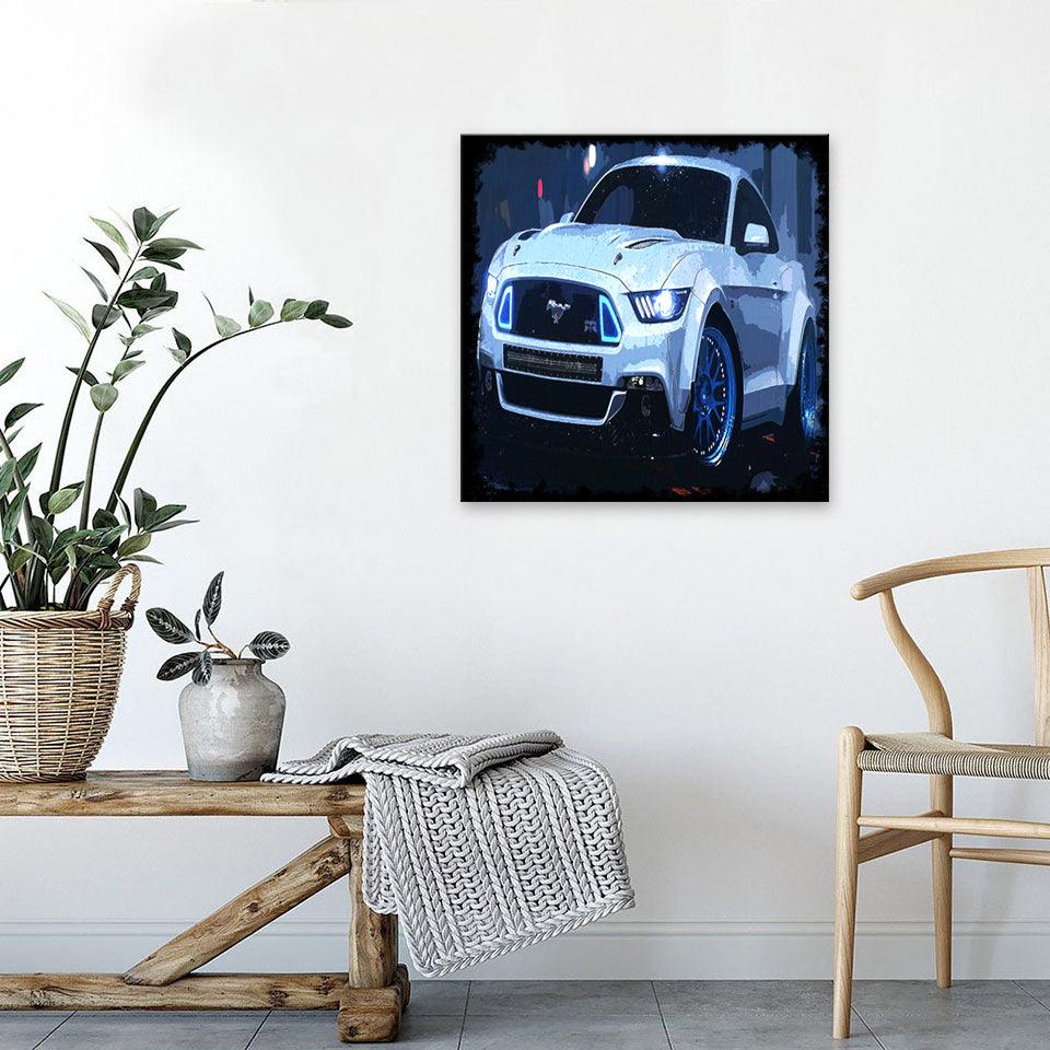 White Sports Car Cartoon 1 Piece HD Multi Panel Canvas Wall Art Frame - Original Frame