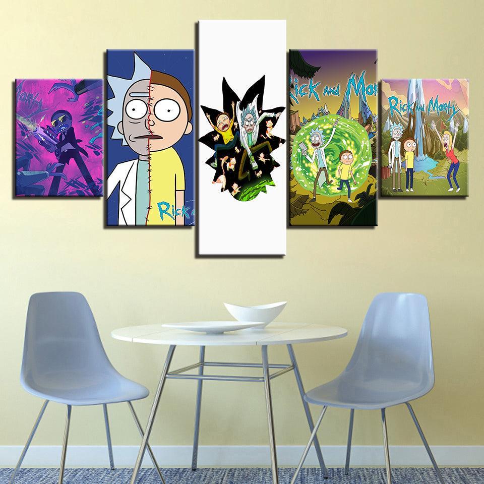 Rick And Morty 5 Piece HD Multi Panel Canvas Wall Art Frame - Original Frame