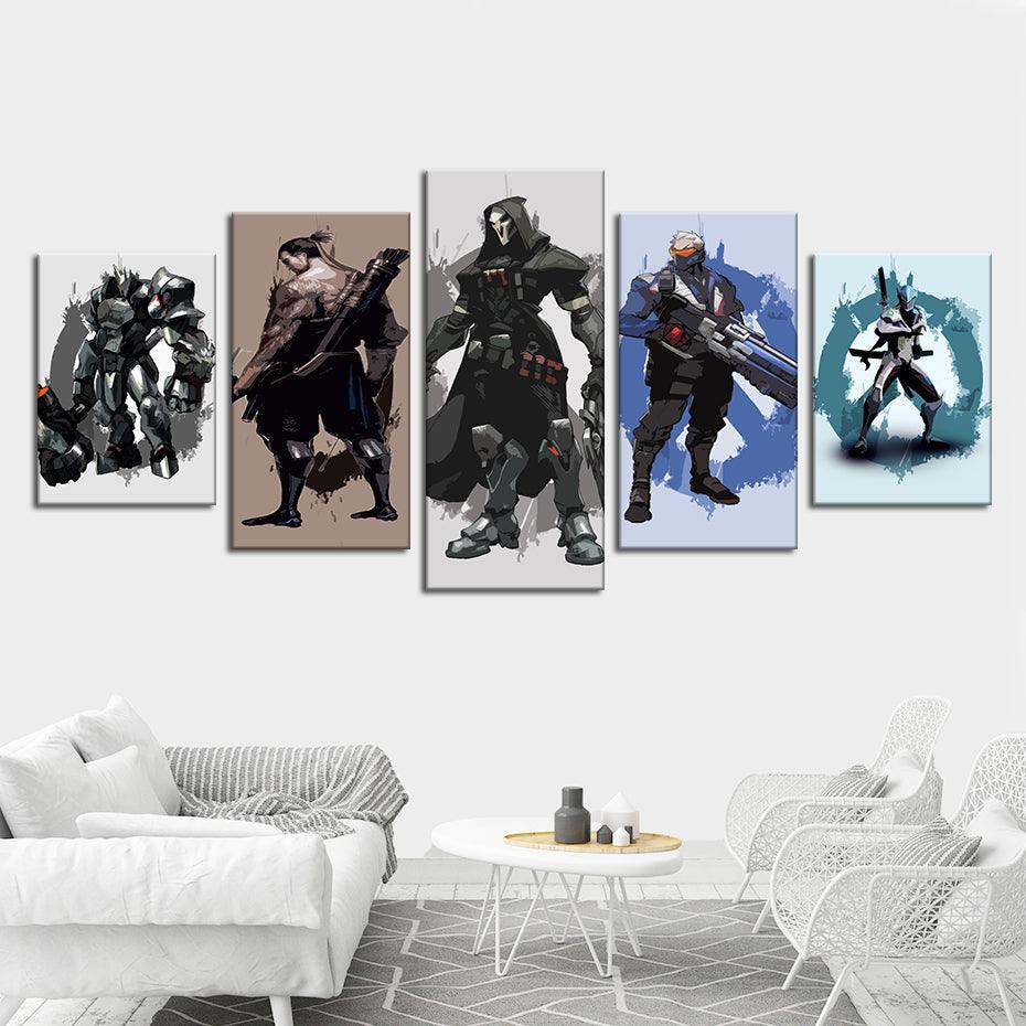 Overwatch Game 5 Piece HD Multi Panel Canvas Wall Art Frame - Original Frame