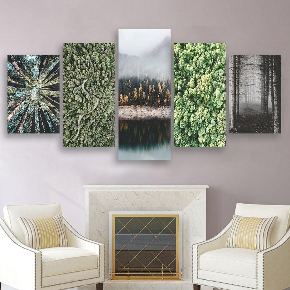 Beautiful Winter Forests 5 Piece HD Multi Panel Canvas Wall Art Frame - Original Frame