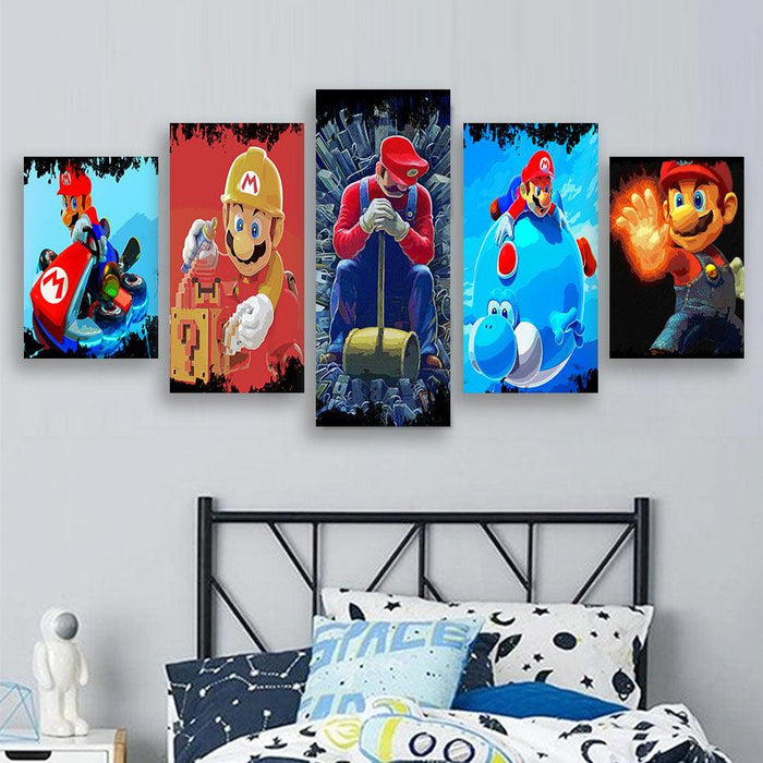 Super Mario 5 Piece HD Multi Panel Canvas Wall Art Frame - Original Frame