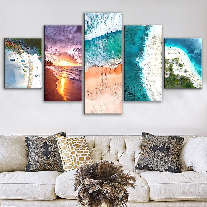 Beaches Of The World 5 Piece HD Multi Panel Canvas Wall Art Frame - Original Frame