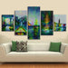 Seaside Boats 5 Piece HD Multi Panel Canvas Wall Art Frame - Original Frame