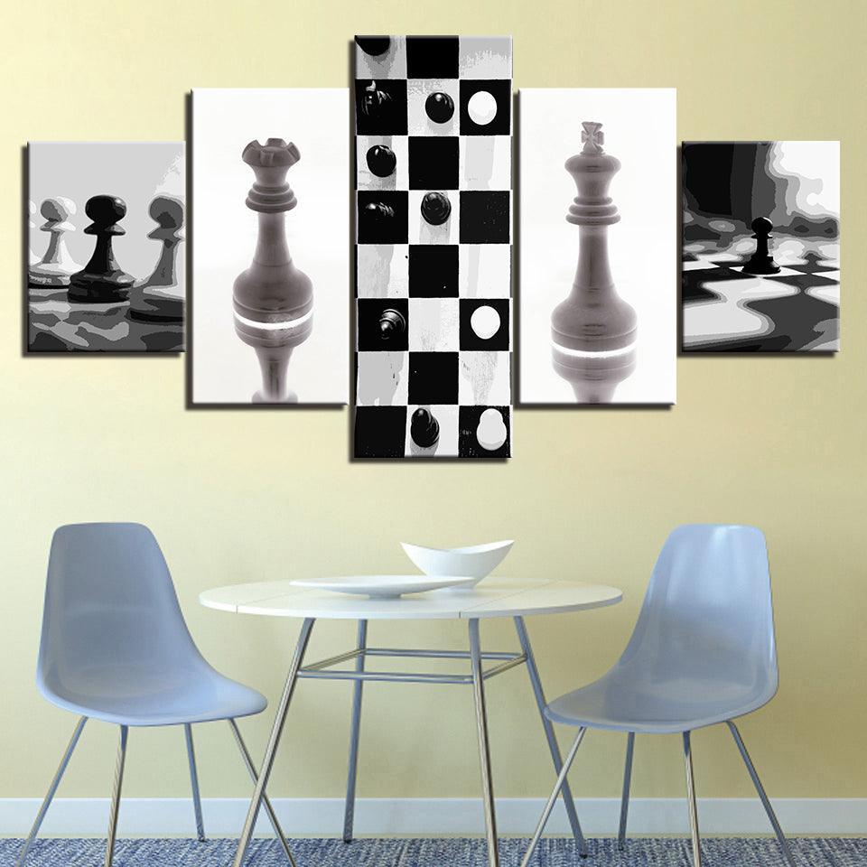 Black & White Chess Collection 5 Piece HD Multi Panel Canvas Wall Art Frame - Original Frame