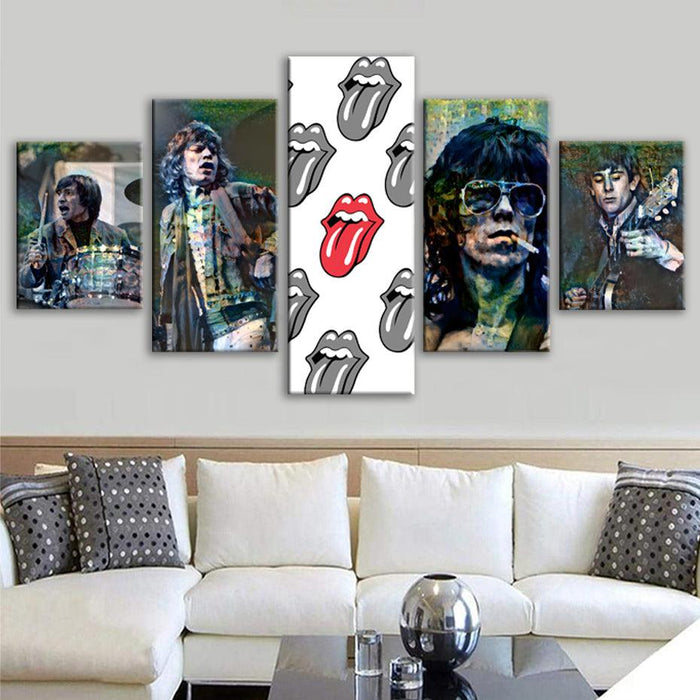 Rolling Stones 5 Piece HD Multi Panel Canvas Wall Art Frame - Original Frame