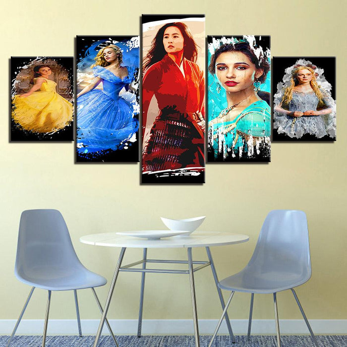 The Disney Live Action Princesses 5 Piece HD Multi Panel Canvas Wall Art Frame - Original Frame