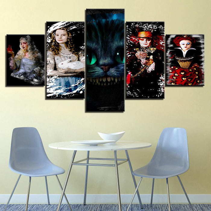 Alice In Wonderland 5 Piece HD Multi Panel Canvas Wall Art Frame