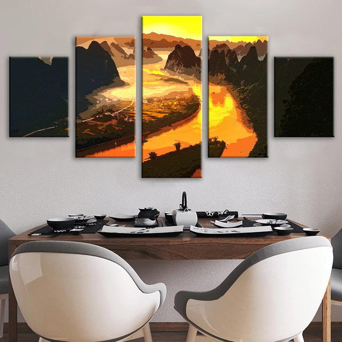 Xingping River 5 Piece HD Multi Panel Canvas Wall Art Frame - Original Frame