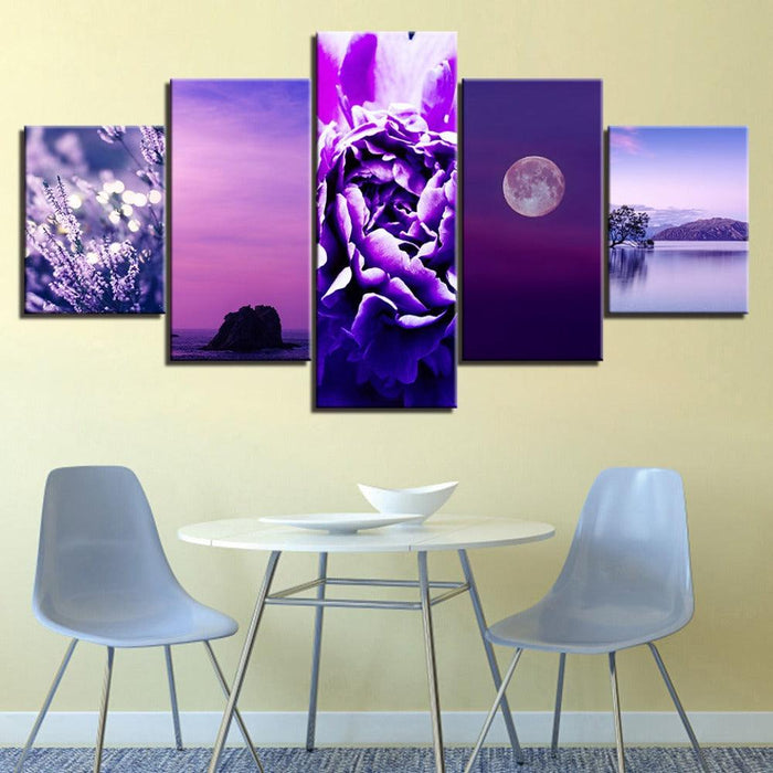 The Purple Collection 5 Piece HD Multi Panel Canvas Wall Art Frame - Original Frame