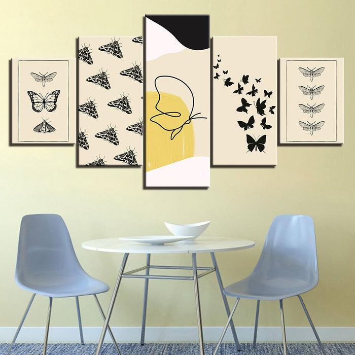 The Butterfly Beige Collection 5 Piece HD Multi Panel Canvas Wall Art Frame - Original Frame