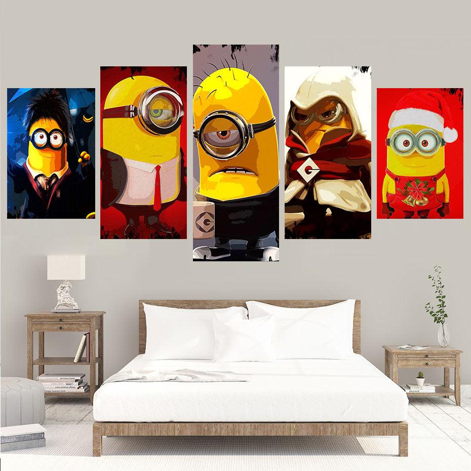 Adorable Yellow Minions 5 Piece HD Multi Panel Canvas Wall Art Frame - Original Frame
