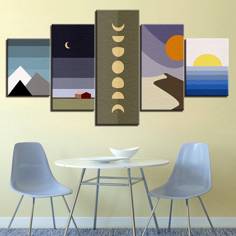 The Abstract Moon Landscapes 5 Piece HD Multi Panel Canvas Wall Art Frame - Original Frame