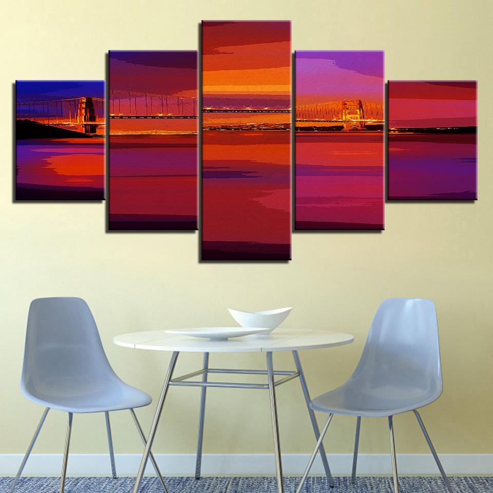 The Bridge´s Sunset 5 Piece HD Multi Panel Canvas Wall Art Frame - Original Frame