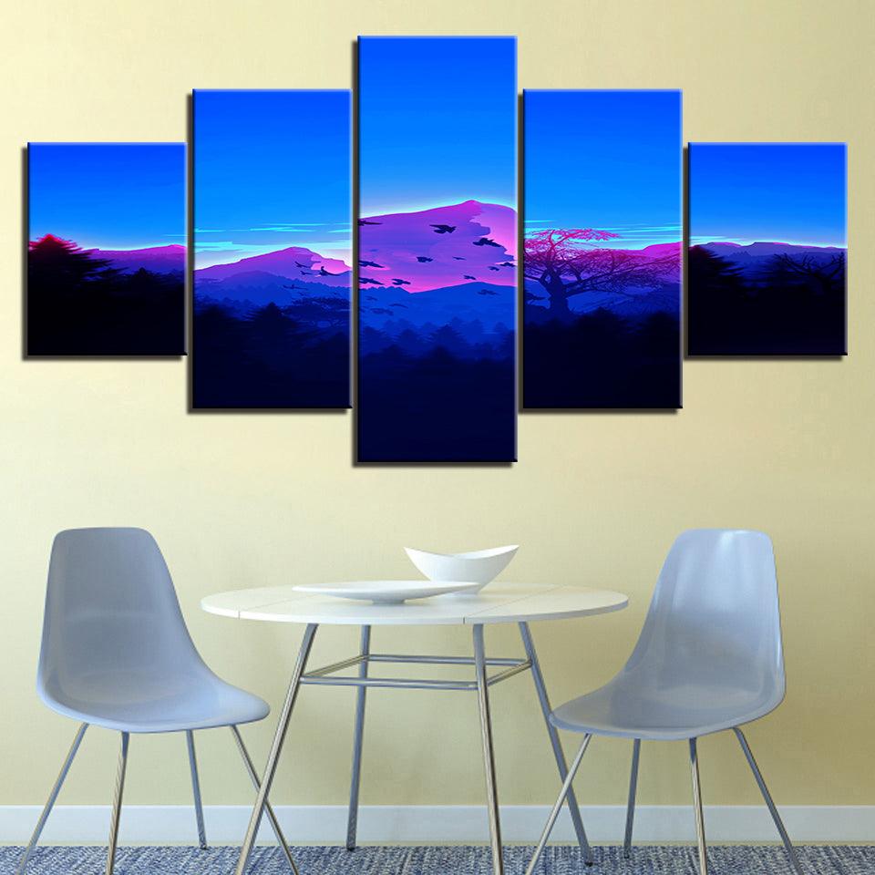 The Purple Mountains 5 Piece HD Multi Panel Canvas Wall Art Frame - Original Frame