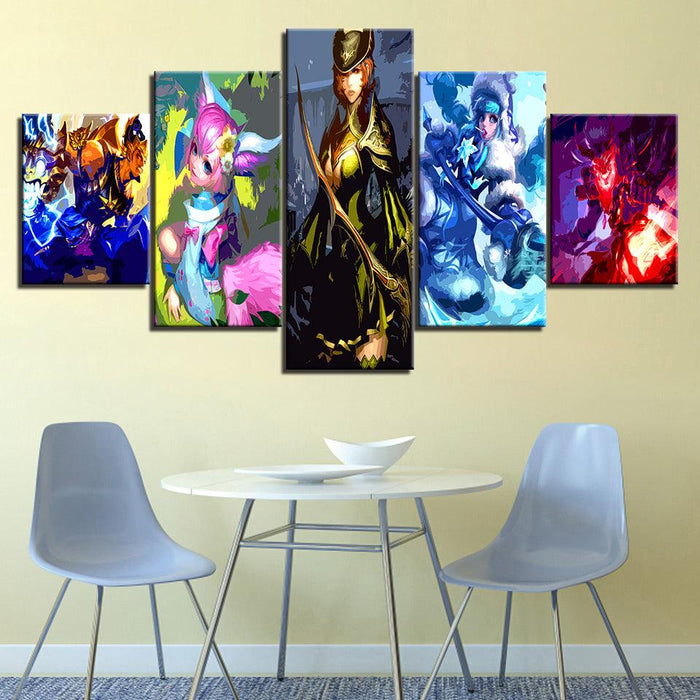 The Super Woman Team Cartoon 5 Piece HD Multi Panel Canvas Wall Art Frame - Original Frame