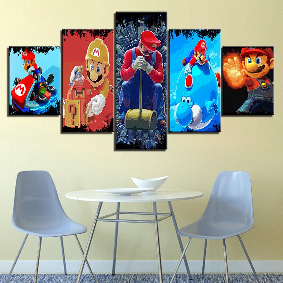 The Mario Bros Action Collection 5 Piece HD Multi Panel Canvas Wall Art Frame - Original Frame