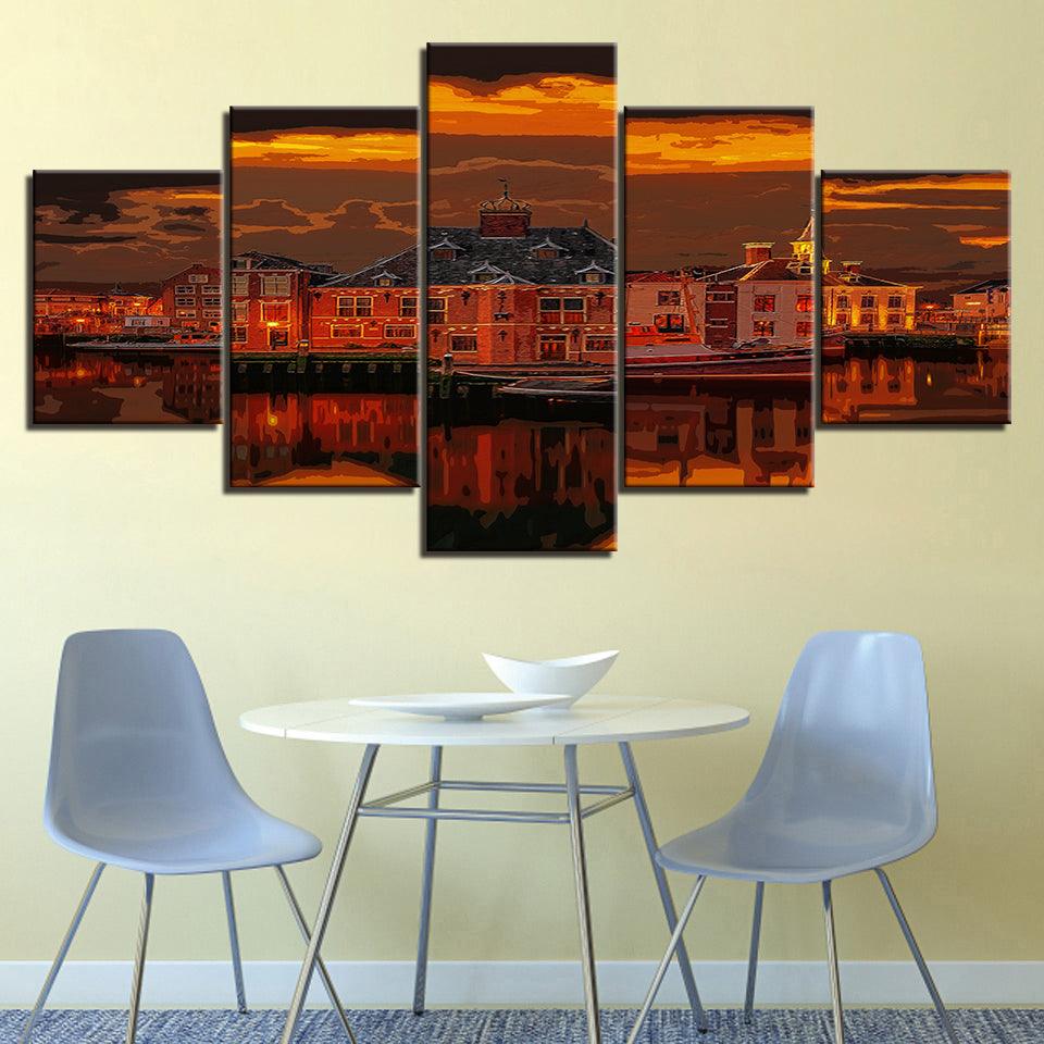 The Sunset At Home 5 Piece HD Multi Panel Canvas Wall Art Frame - Original Frame