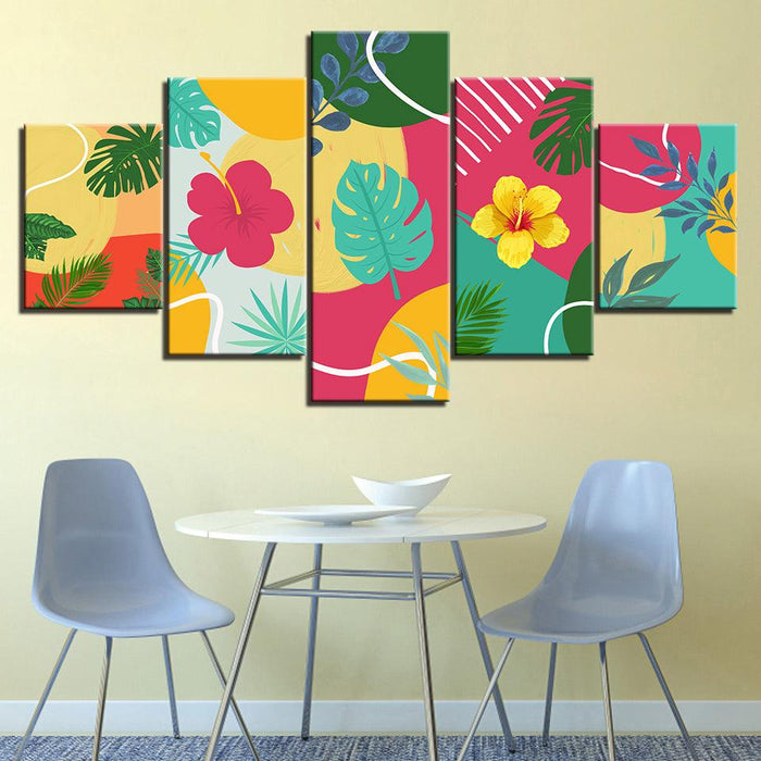 Tropical Leaves Of Summer 5 Piece HD Multi Panel Canvas Wall Art Frame - Original Frame