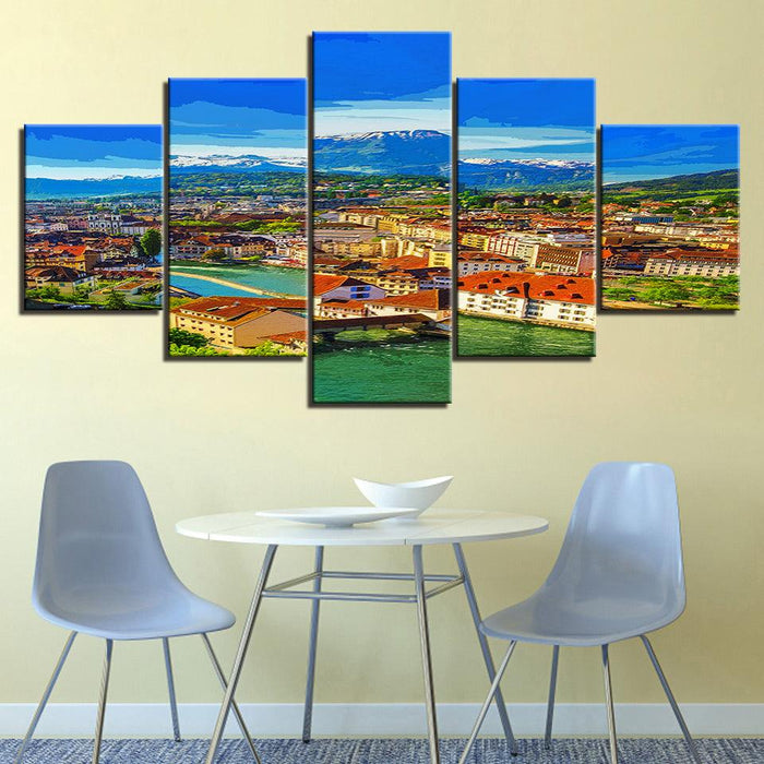 Our Warm Town Collection 5 Piece HD Multi Panel Canvas Wall Art Frame - Original Frame