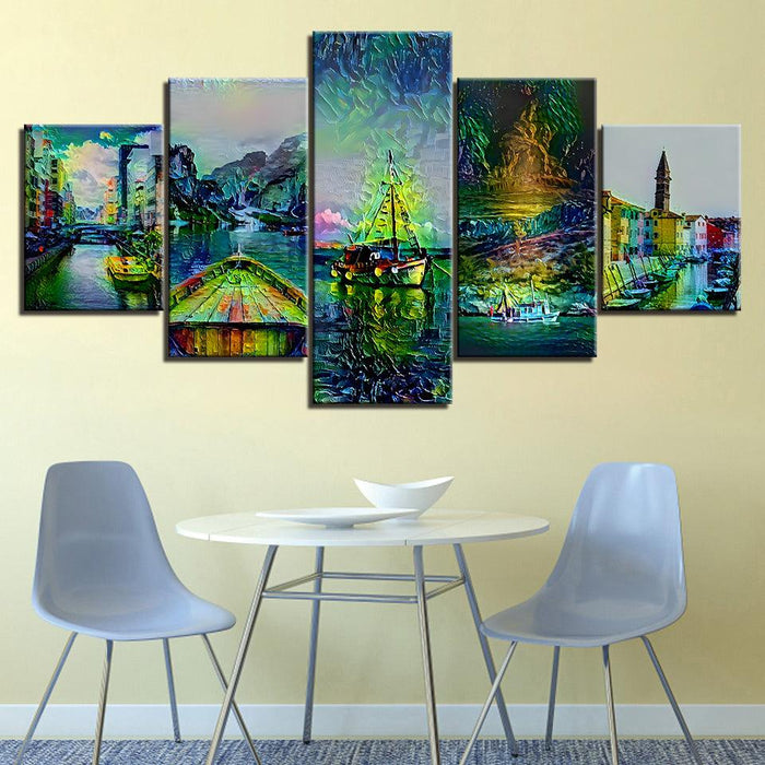 Abstract Italy Collection 5 Piece HD Multi Panel Canvas Wall Art Frame