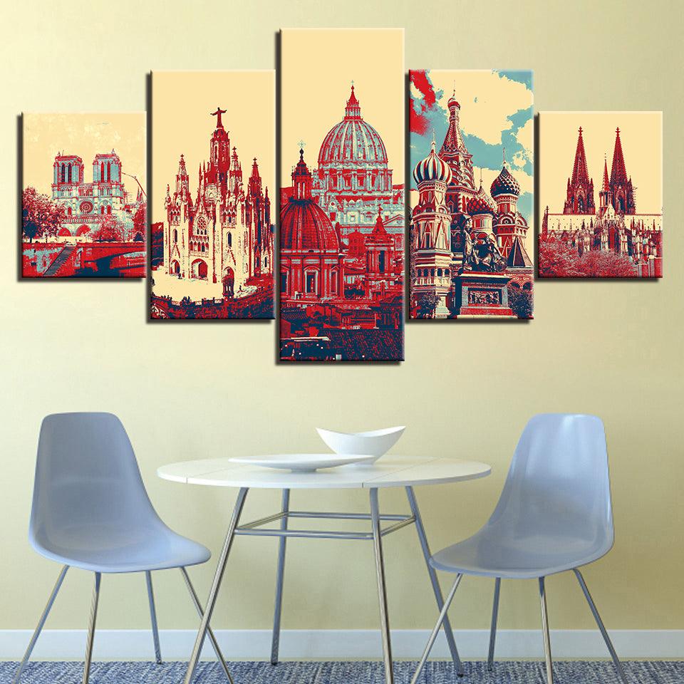Blue And Red Landscapes Collection 5 Piece HD Multi Panel Canvas Wall Art Frame - Original Frame