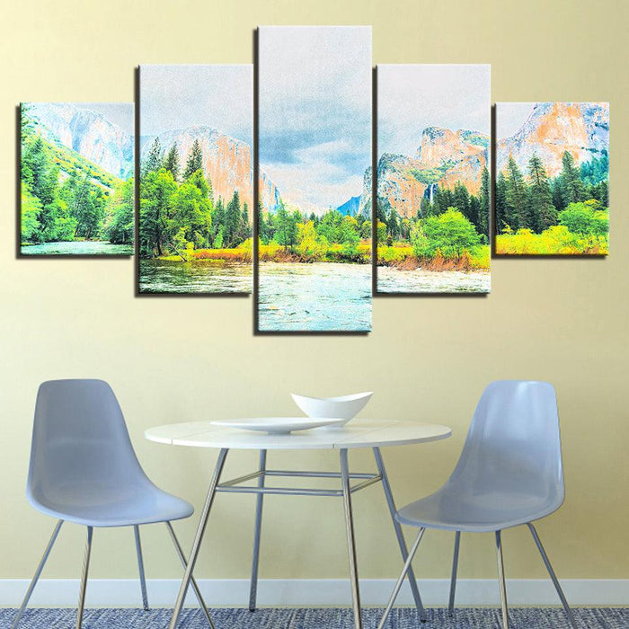 The Mountain Sunshine Collection 5 Piece HD Multi Panel Canvas Wall Art Frame - Original Frame