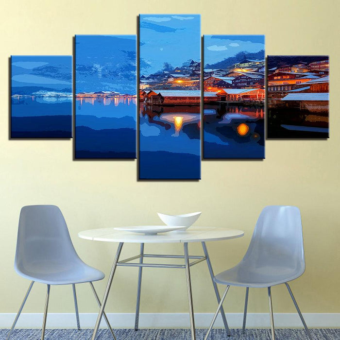 The Cold Loving Sunrise Collection 5 Piece HD Multi Panel Canvas Wall Art Frame - Original Frame