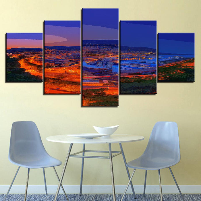 The Blue And Orange Evening Collection 5 Piece HD Multi Panel Canvas Wall Art Frame - Original Frame