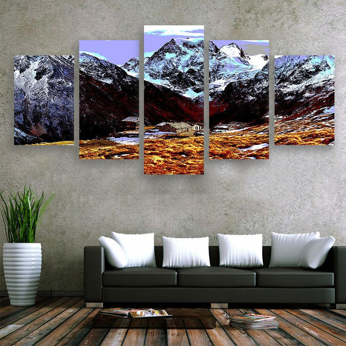 Swiss Alps 5 Piece HD Multi Panel Canvas Wall Art Frame - Original Frame