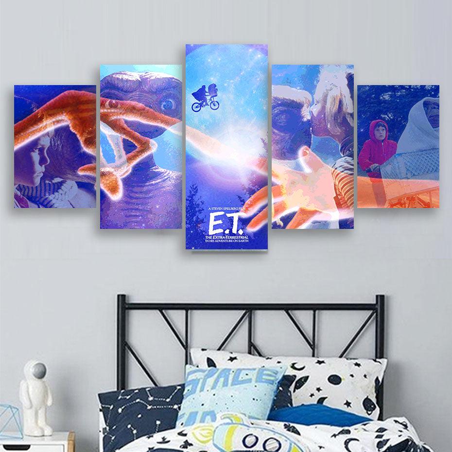 ET The Extra Terrestrial 5 Piece HD Multi Panel Canvas Wall Art Frame - Original Frame