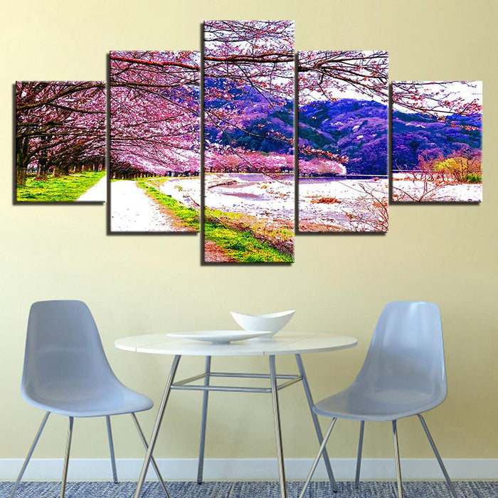 The Cherry Blossom 5 Piece HD Multi Panel Canvas Wall Art Frame - Original Frame