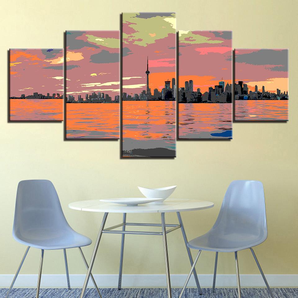 Views From The River Collection 5 Piece HD Multi Panel Canvas Wall Art Frame - Original Frame